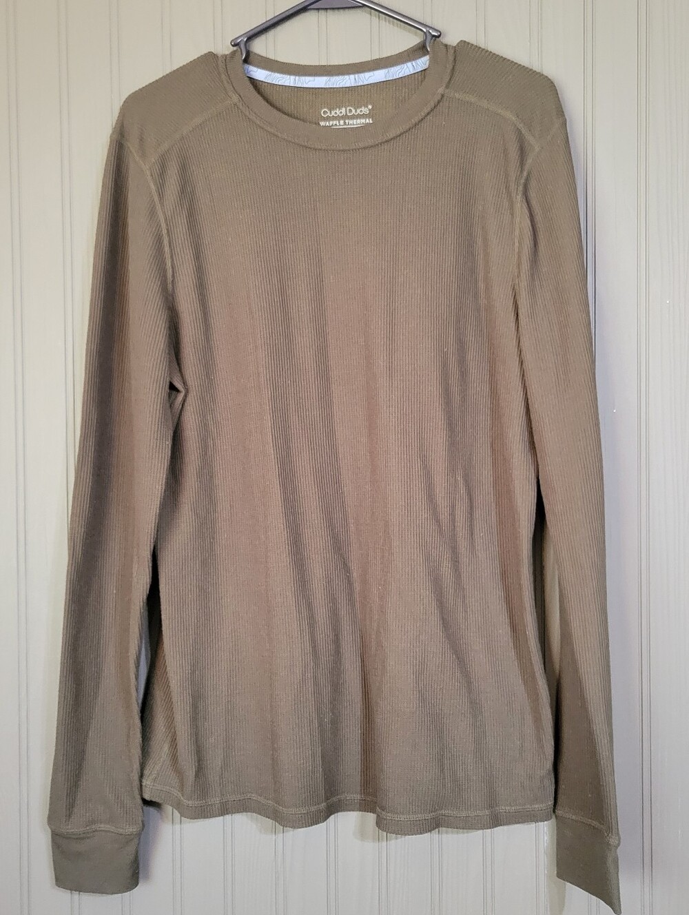 Cuddl Duds Long Sleeve Waffle Knit Thermal Shirt Crewneck Green Men's Large
